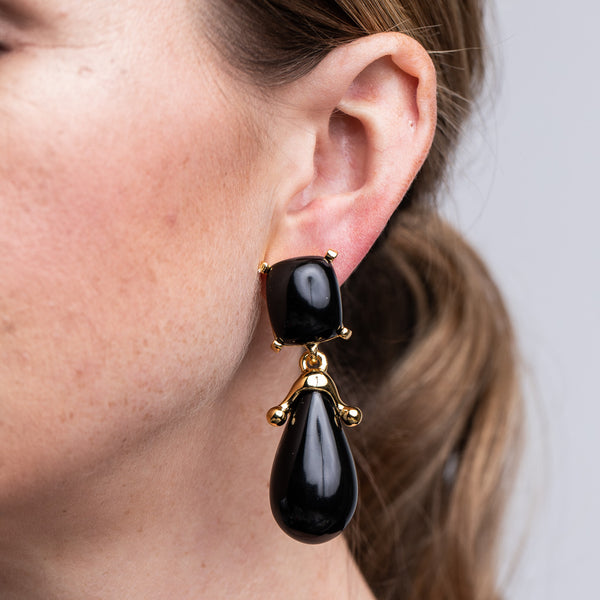 kenneth jay lane Black Square Top Drop Clip Earrings