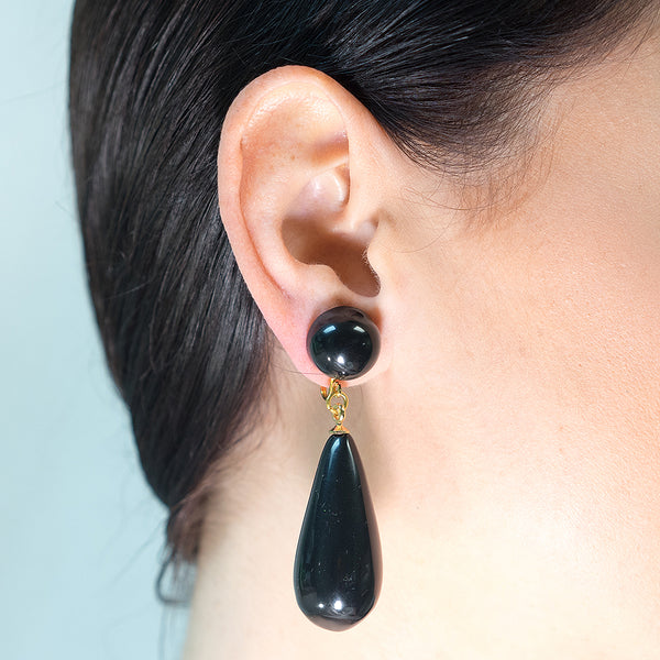 Kenneth Jay Lane Black Teardrop Pierced Or Clip Earrings