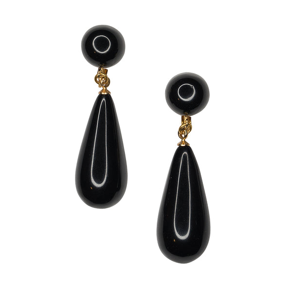 kenneth jay lane Black Teardrop Pierced or Clip Earrings
