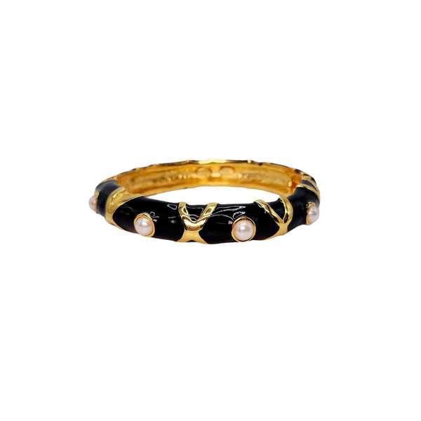 kenneth jay lane Black with Pearl Cabochons Hinge Bracelet
