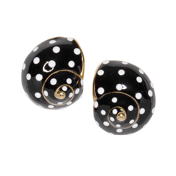 kenneth jay lane Black with White Dots Shell Clip Earrings