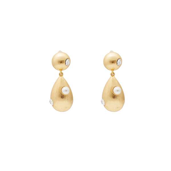 kenneth jay lane Brushed Gold & Pearl Drop Clip Earring