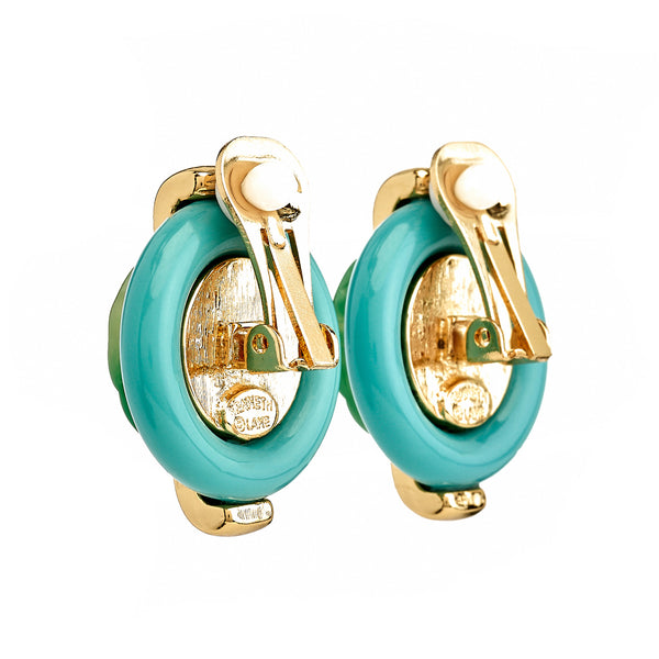 Kenneth Jay Lane Carved Jade Button Clip-On Earrings