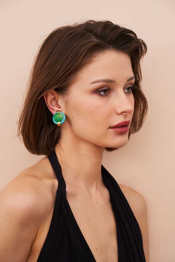 Kenneth Jay Lane Carved Jade Button Clip-On Earrings