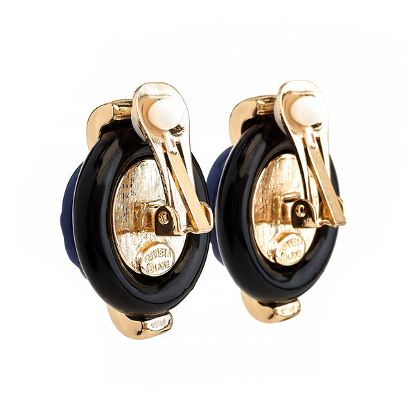 Kenneth Jay Lane Carved Lapis Button Clip-On Earrings