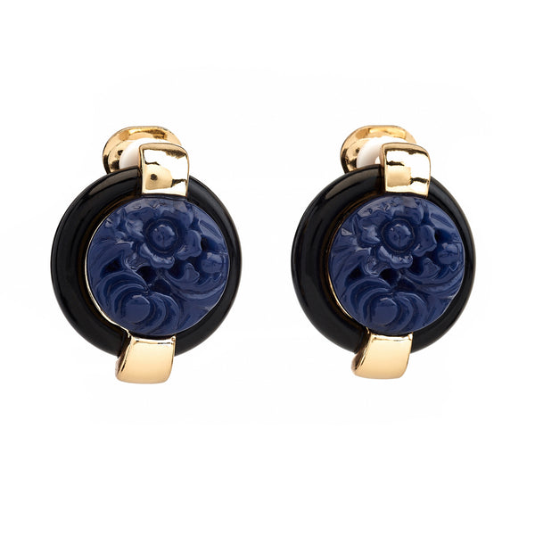 kenneth jay lane Carved Lapis Button Clip-On Earrings