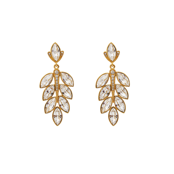 kenneth jay lane Cascading Crystal Leaves Pierced Earring