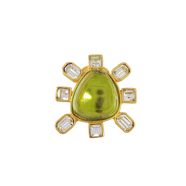 Kenneth Jay Lane Clear Crystal And Peridot Cabochon Center Clip Earring