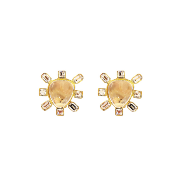 kenneth jay lane Clear Crystal Cabochon Center Clip Earring