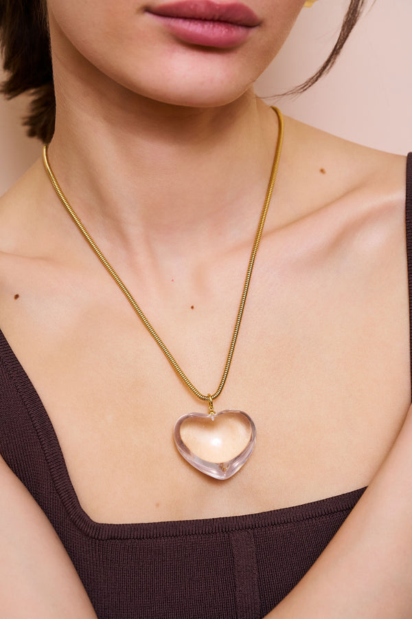 Kenneth Jay Lane Clear Puffed Heart Pendant Necklace