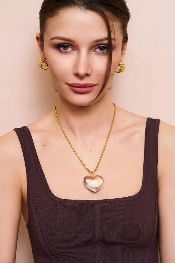 Kenneth Jay Lane Clear Puffed Heart Pendant Necklace