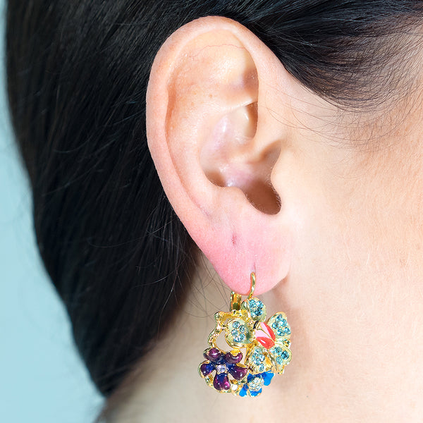 Kenneth Jay Lane Cool Multi Pastel Flower Eurowire Earrings