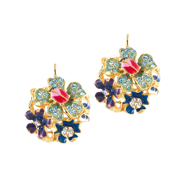 kenneth jay lane Cool Multi Pastel Flower Eurowire Earrings