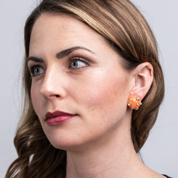 Kenneth Jay Lane Coral And Crystal Domed Clip-On Earrings