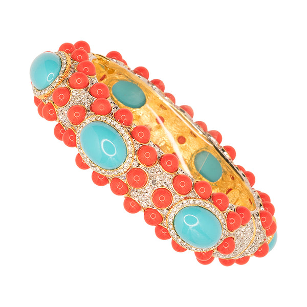 Kenneth Jay Lane Coral And Turquoise Cabochon Bracelet