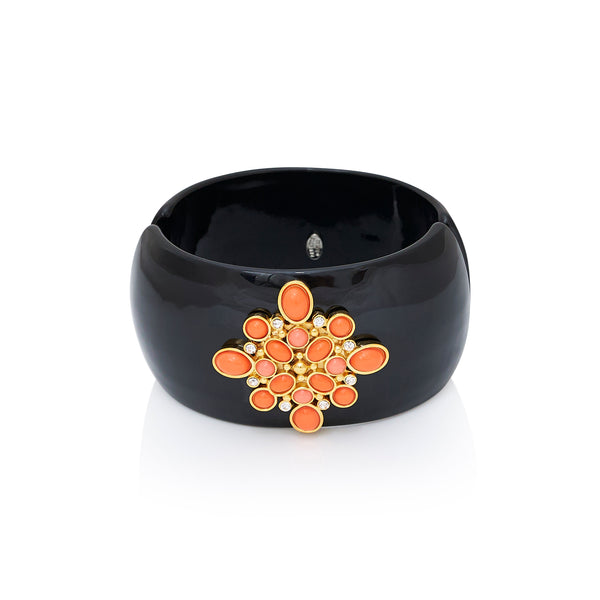 kenneth jay lane Coral Cabochon & Black Cuff Bracelet