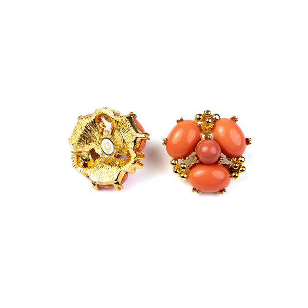 Kenneth Jay Lane Coral Cabochon Cluster Pierced Earrings