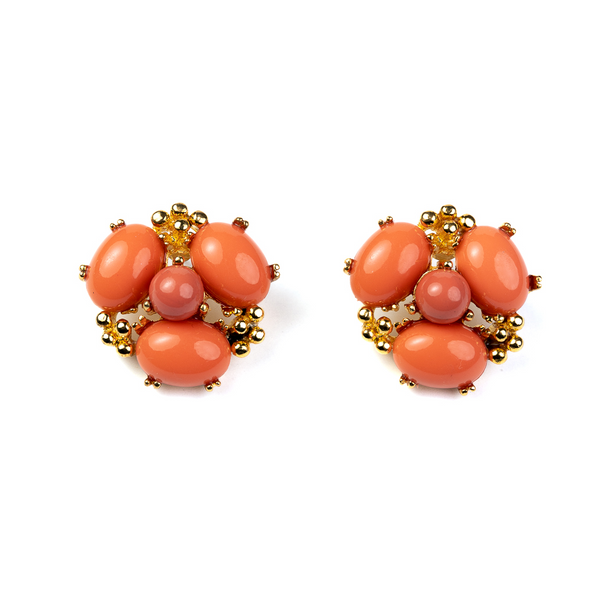 kenneth jay lane Coral Cabochon Cluster Pierced Earrings