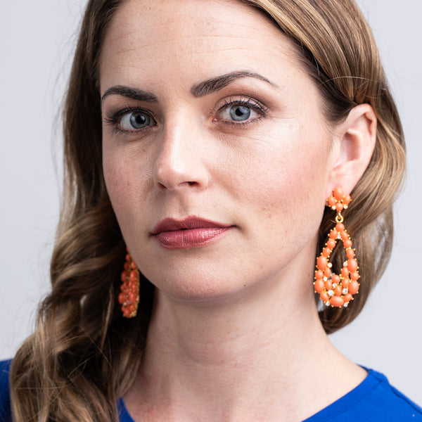 Kenneth Jay Lane Coral Cabochon Teardrop Pierced Earrings