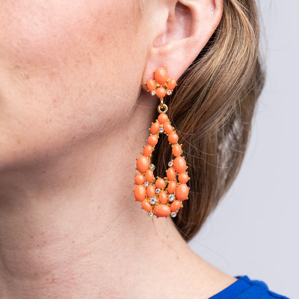 kenneth jay lane Coral Cabochon Teardrop Pierced Earrings