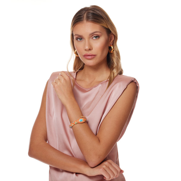 Kenneth Jay Lane Coral Multicolored Stone Snake Bracelet