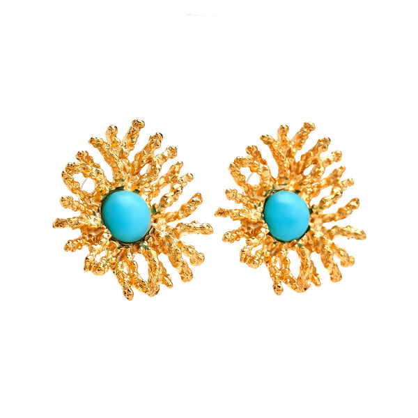 kenneth jay lane Coral Reef Pierced Earrings - Gold Turquoise