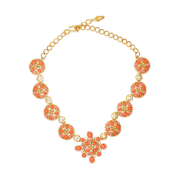 kenneth jay lane Coral Rhinestone Gold Chain Necklace