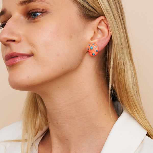 Kenneth Jay Lane Coral & Turquoise Snail Clip On Earrings