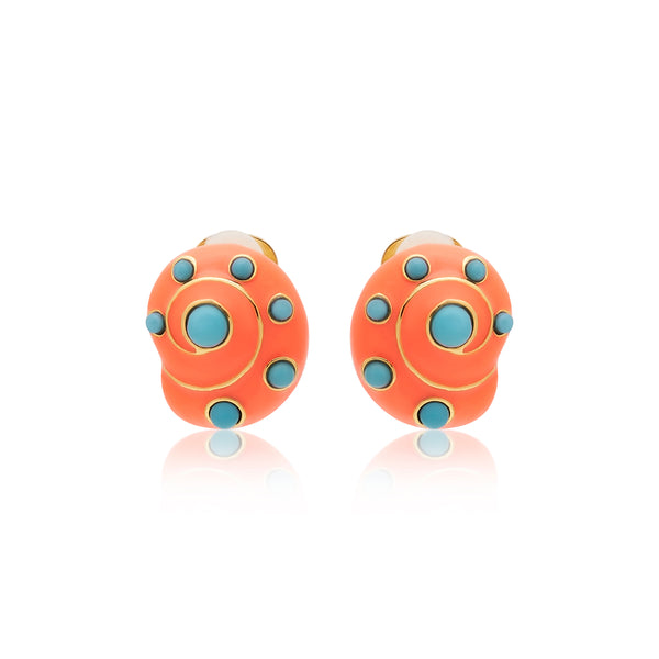 kenneth jay lane Coral & Turquoise Snail Clip On Earrings