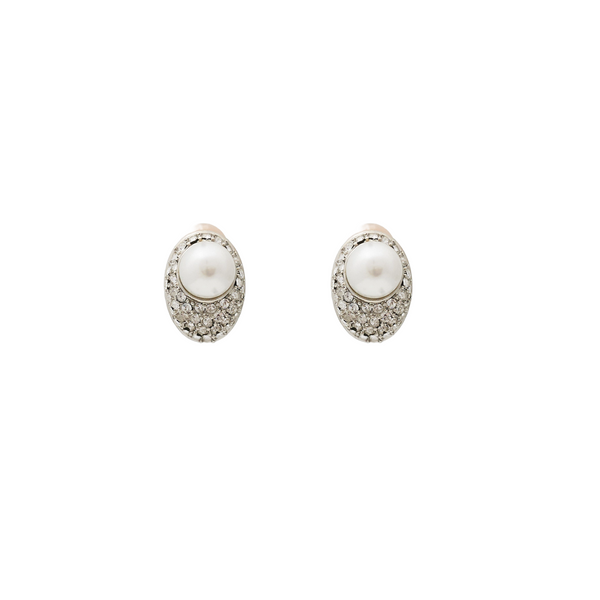 kenneth jay lane Crystal and Pearl Oval Clip Earring