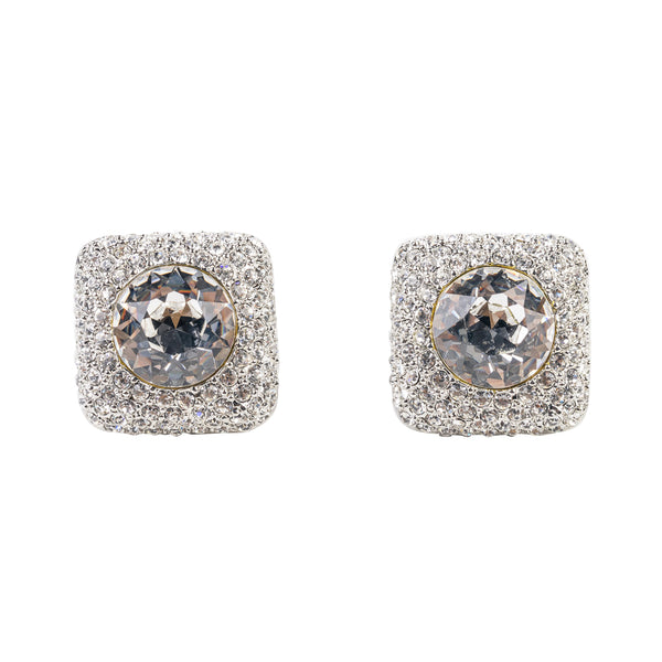 Kenneth Jay Lane Crystal And Silver Square Clip Earring