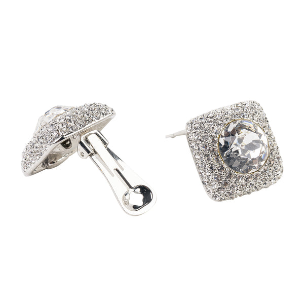 Kenneth Jay Lane Crystal And Silver Square Clip Earring