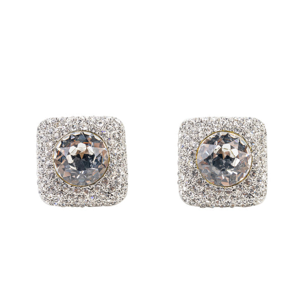 kenneth jay lane Crystal and Silver Square Clip Earring