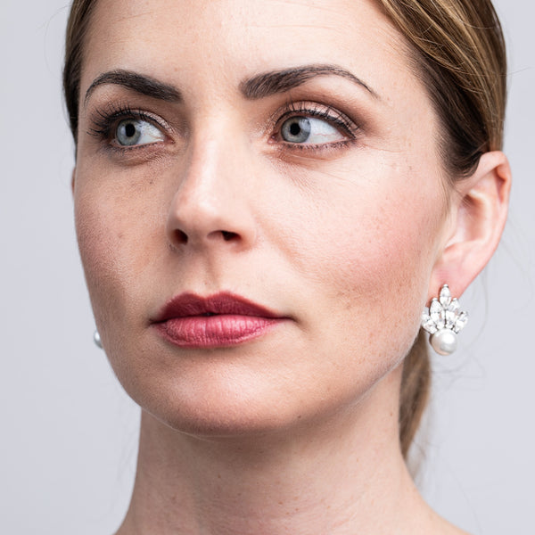 Kenneth Jay Lane Crystal And White Pearl Fan Clip-On Earrings