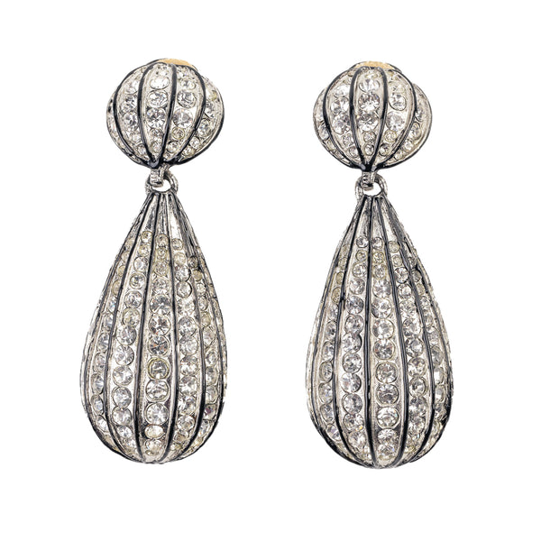 Kenneth Jay Lane Crystal & Black Enamel Lines Drop Earrings