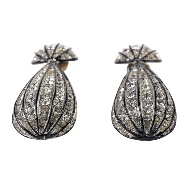 Kenneth Jay Lane Crystal & Black Enamel Lines Drop Earrings