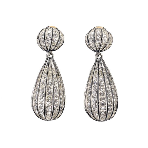 kenneth jay lane Crystal & Black Enamel Lines Drop Earrings