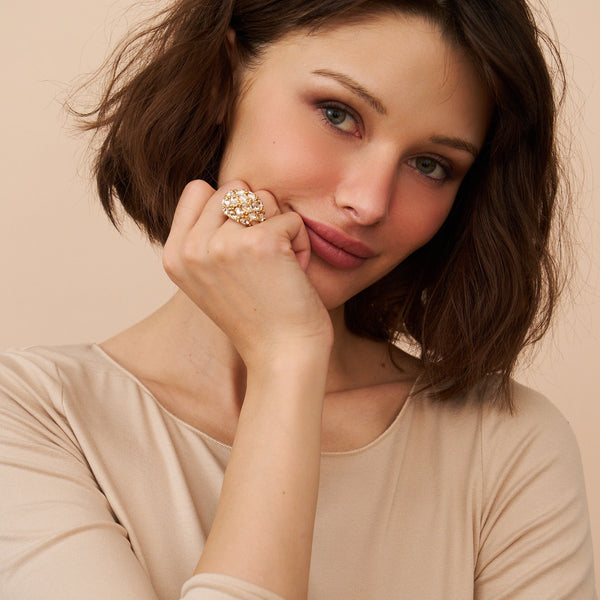 Kenneth Jay Lane Crystal Cluster Dome Adjustable Ring