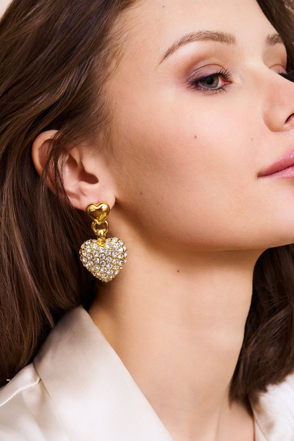 Kenneth Jay Lane Crystal Cluster Heart Pierced Earrings