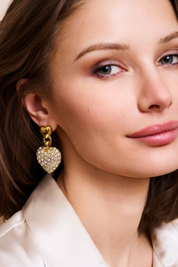 Kenneth Jay Lane Crystal Cluster Heart Pierced Earrings