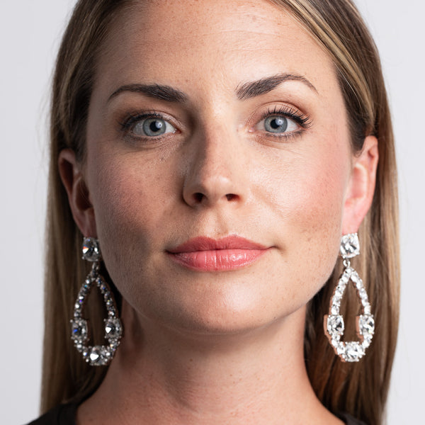 Kenneth Jay Lane Crystal Squares And Open Teardrop Pierced Earrings