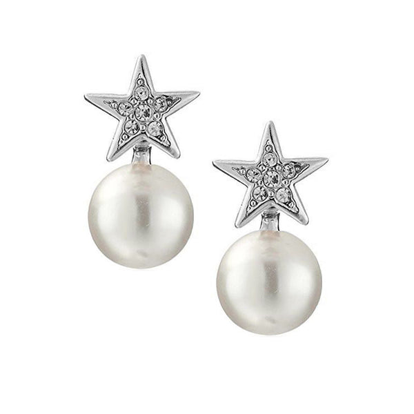 kenneth jay lane Crystal Star Pearl Drop Pierced Earrings
