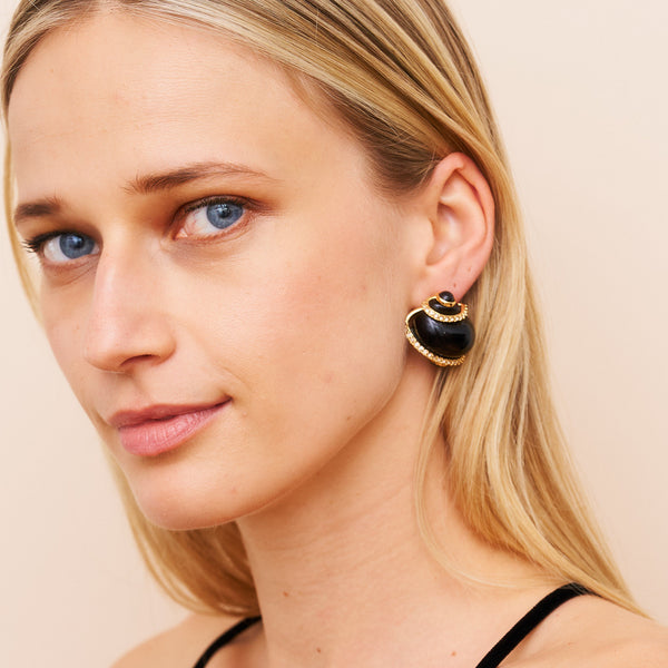 Kenneth Jay Lane Crystal Tip Black Shell Pierced Earrings