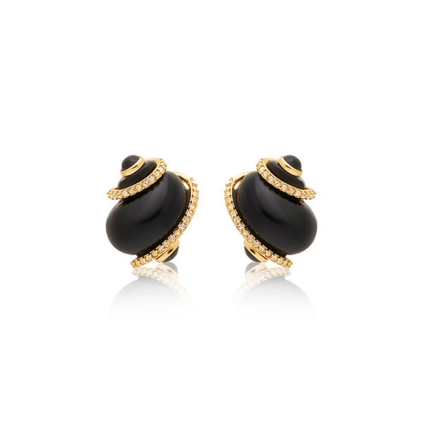 kenneth jay lane Crystal Tip Black Shell Pierced Earrings