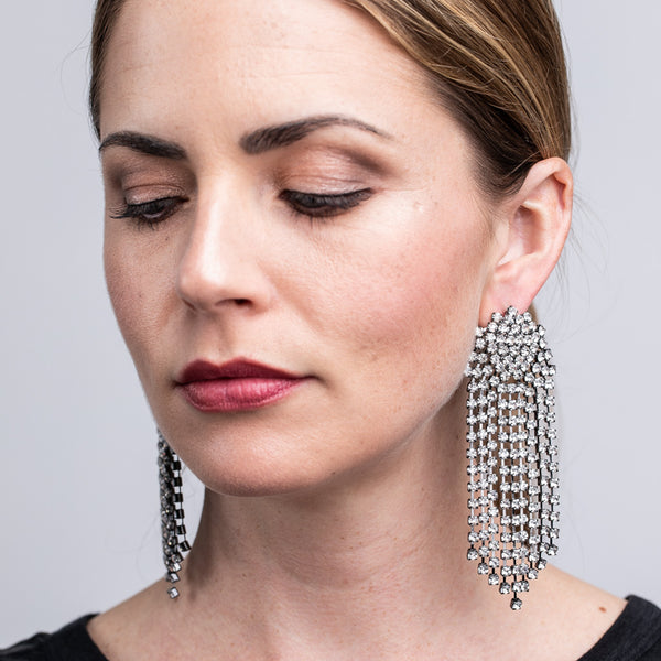 Kenneth Jay Lane Crystal Waterfall Pierced Or Clip Earrings