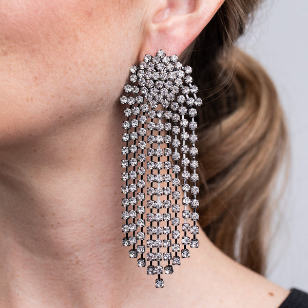 kenneth jay lane Crystal Waterfall Pierced or Clip Earrings