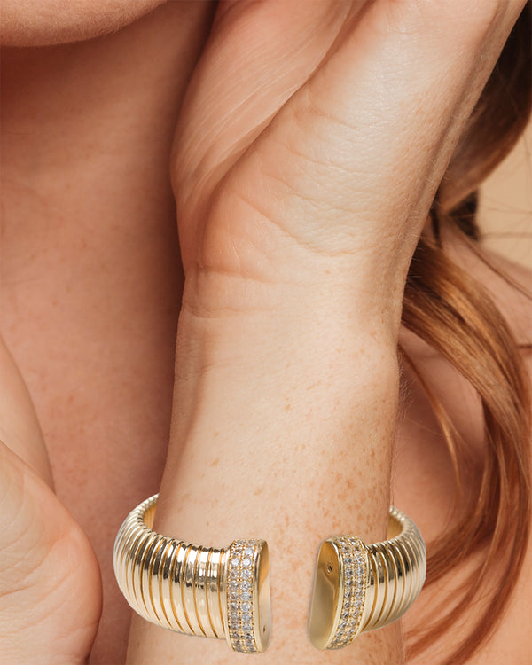 Kenneth Jay Lane Cubic Zirconia & Gold Plated Round Pave Cuff Bracelet