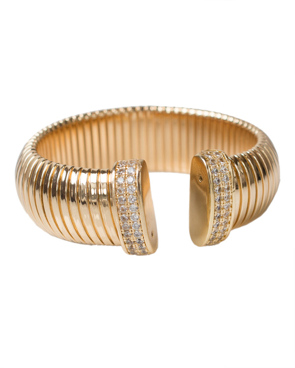 kenneth jay lane Cubic Zirconia & Gold Plated Round Pave Cuff Bracelet