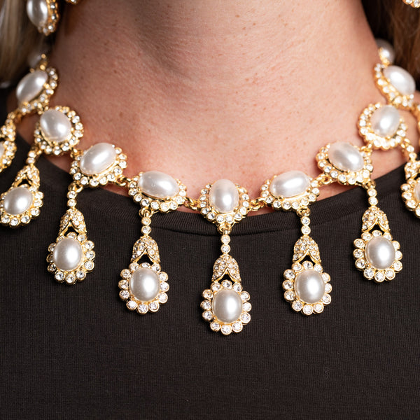 Kenneth Jay Lane Cultura Pearl And Cabochon Drop Necklace