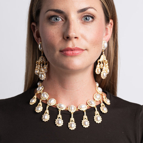 Kenneth Jay Lane Cultura Pearl And Cabochon Drop Necklace